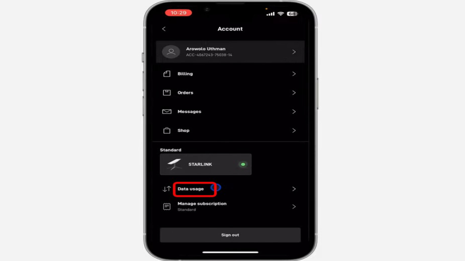 نحوه بررسی حجم اینترنت استارلینک در اپلیکیشن استارلینک