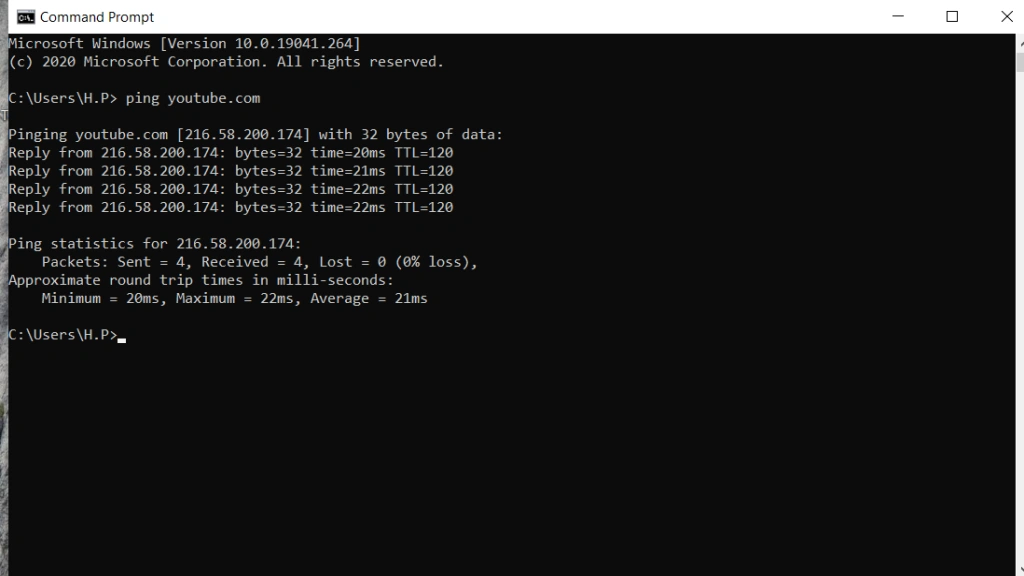 استعلام پینگ استارلینک در Command Prompt ویندوز